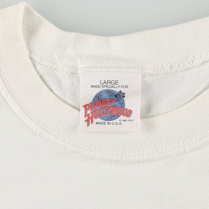 90'S Planet Hollywood Advertising T-Shirt, Made in USA, Men's Size L (approx.), Vintage cotton white type Vintage Second Hand