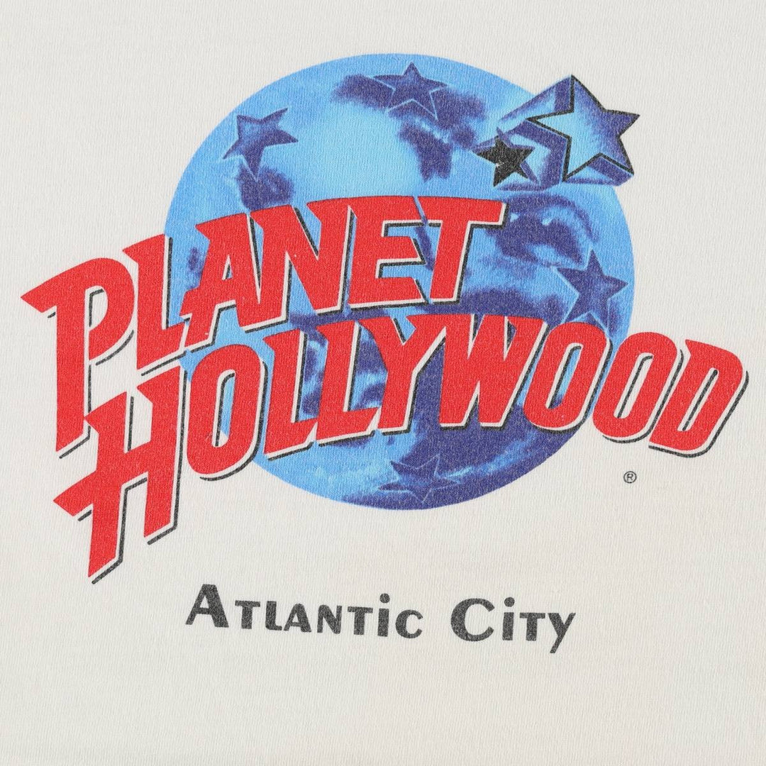 90'S Planet Hollywood Advertising T-Shirt, Made in USA, Men's Size L (approx.), Vintage cotton white type Vintage Second Hand
