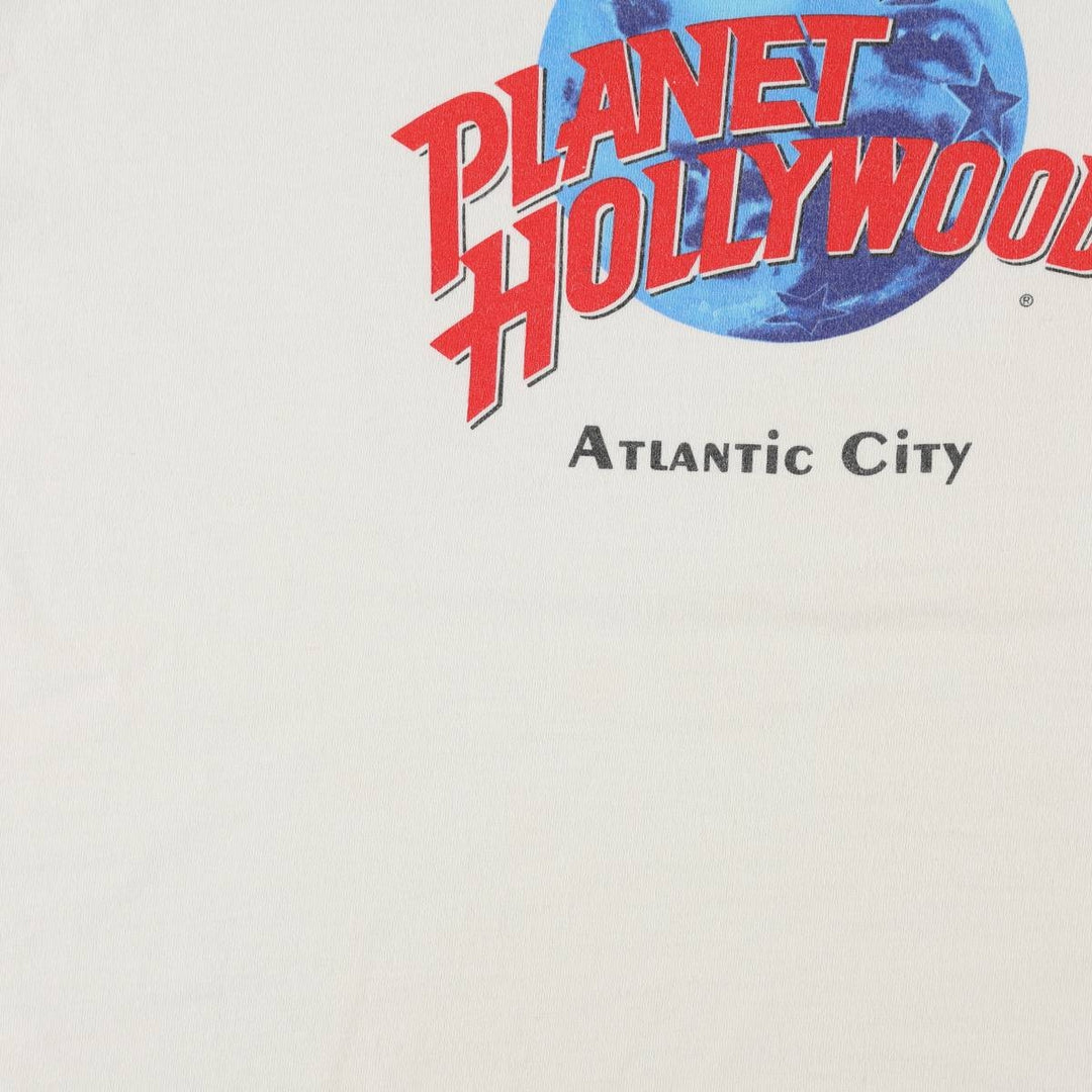 90'S Planet Hollywood Advertising T-Shirt, Made in USA, Men's Size L (approx.), Vintage cotton white type Vintage Second Hand