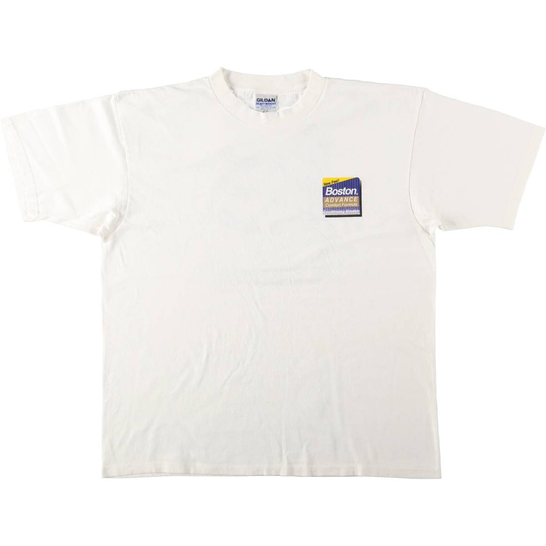 90'S Gildan Heavy Weight Boston Advance Advertising T-Shirt, Made in Canada, Men's XL equivalent, Vintage cotton white type Vintage Second Hand