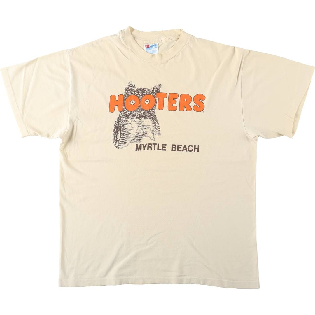 90'S Hanes BEEFY-T HOOTERS advertising t-shirt, made in USA, men's size L equivalent, vintage. cotton unbleached Vintage Second Hand