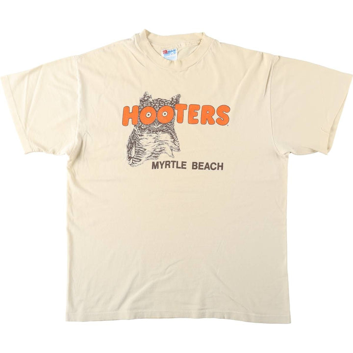 90'S Hanes BEEFY-T HOOTERS advertising t-shirt, made in USA, men's size L equivalent, vintage. cotton unbleached Vintage Second Hand