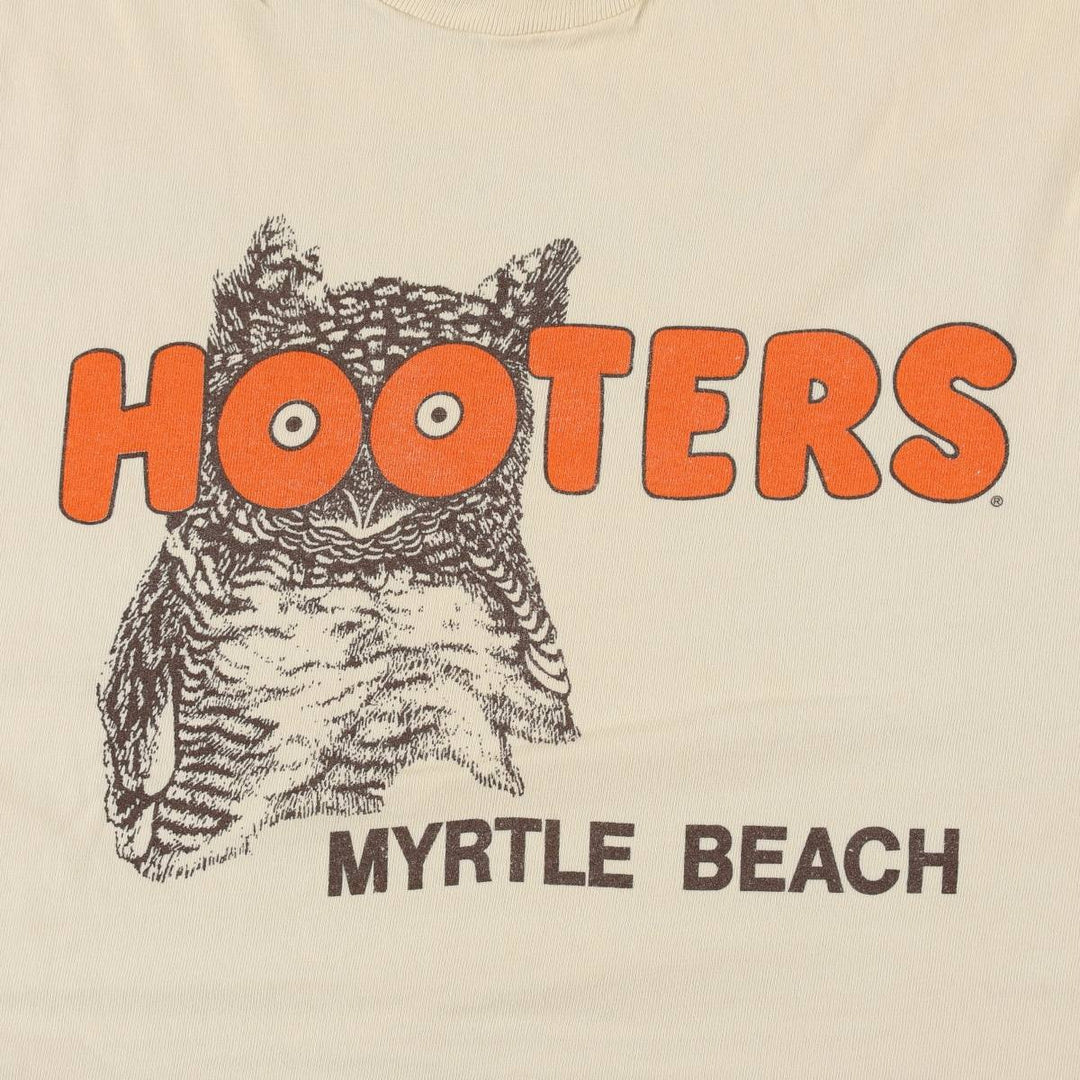 90'S Hanes BEEFY-T HOOTERS advertising t-shirt, made in USA, men's size L equivalent, vintage. cotton unbleached Vintage Second Hand