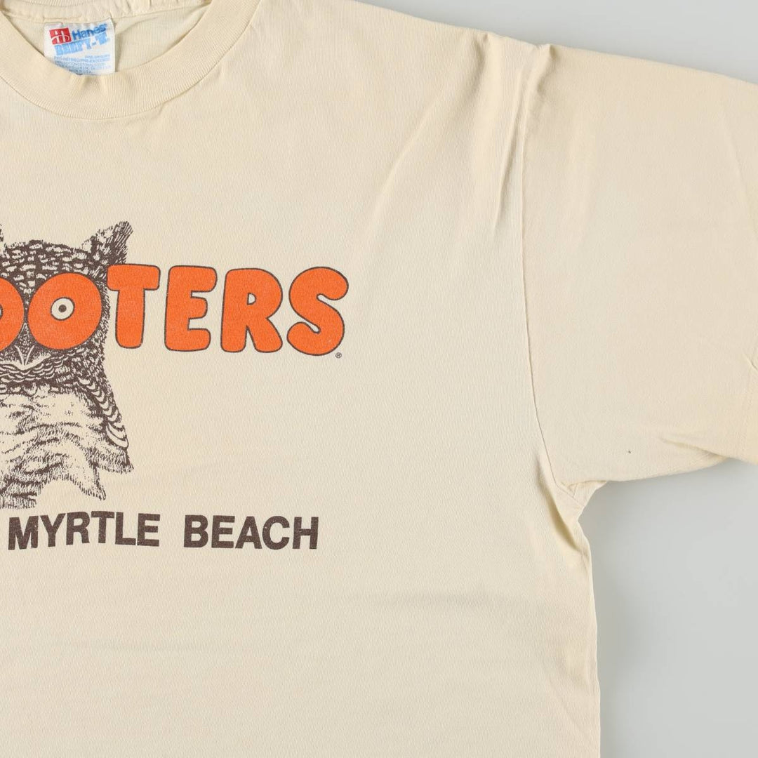 90'S Hanes BEEFY-T HOOTERS advertising t-shirt, made in USA, men's size L equivalent, vintage. cotton unbleached Vintage Second Hand