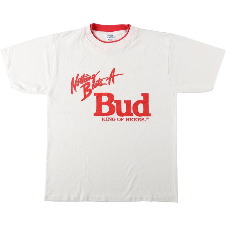 90'S SUGAR CREEK HEAVYWEIGHT BUDWEISER Advertising T-Shirt, Made in USA, Men's Size L (Equivalent), Vintage unclear white type Vintage Second Hand