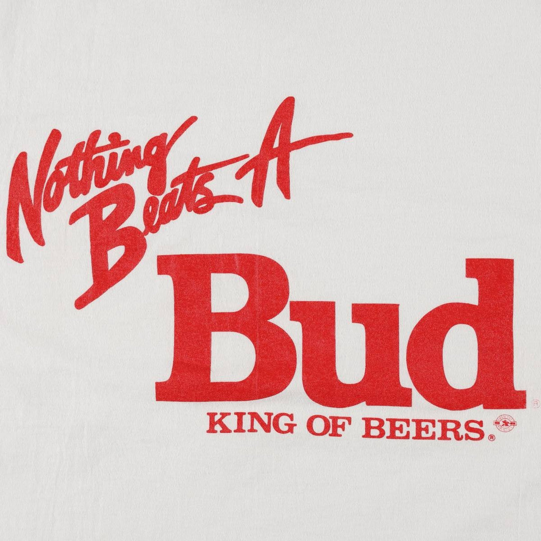 90'S SUGAR CREEK HEAVYWEIGHT BUDWEISER Advertising T-Shirt, Made in USA, Men's Size L (Equivalent), Vintage unclear white type Vintage Second Hand