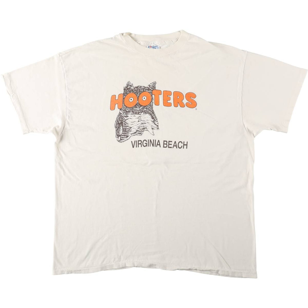 90'S Hanes BEEFY-T HOOTERS advertising t-shirt, made in USA, men's size XXL equivalent, vintage. cotton white type Vintage Second Hand