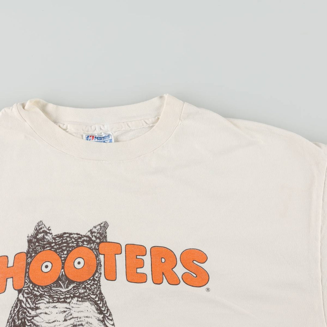 90'S Hanes BEEFY-T HOOTERS advertising t-shirt, made in USA, men's size XXL equivalent, vintage. cotton white type Vintage Second Hand