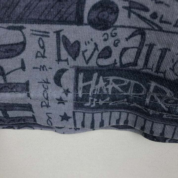 HARD ROCK CAFE all-over print advertising T-shirt, made in Canada, men's size XL equivalent. unclear Blue type light blue Vintage Second Hand