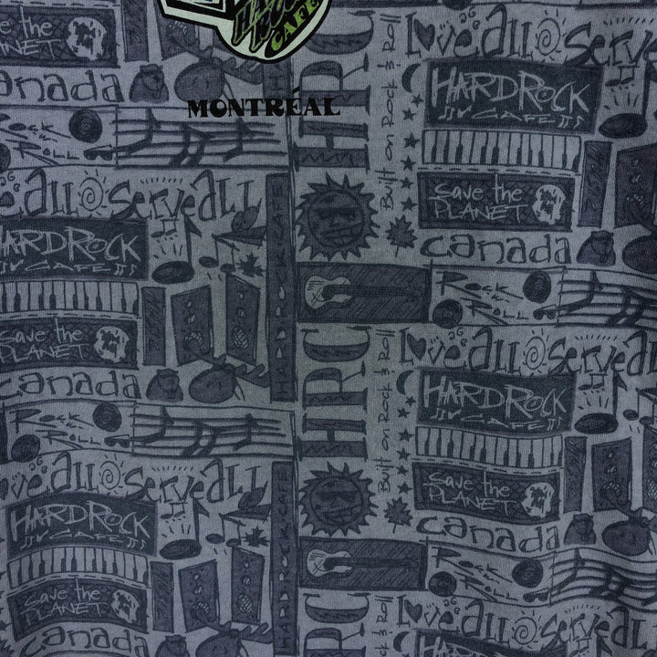 HARD ROCK CAFE all-over print advertising T-shirt, made in Canada, men's size XL equivalent. unclear Blue type light blue Vintage Second Hand