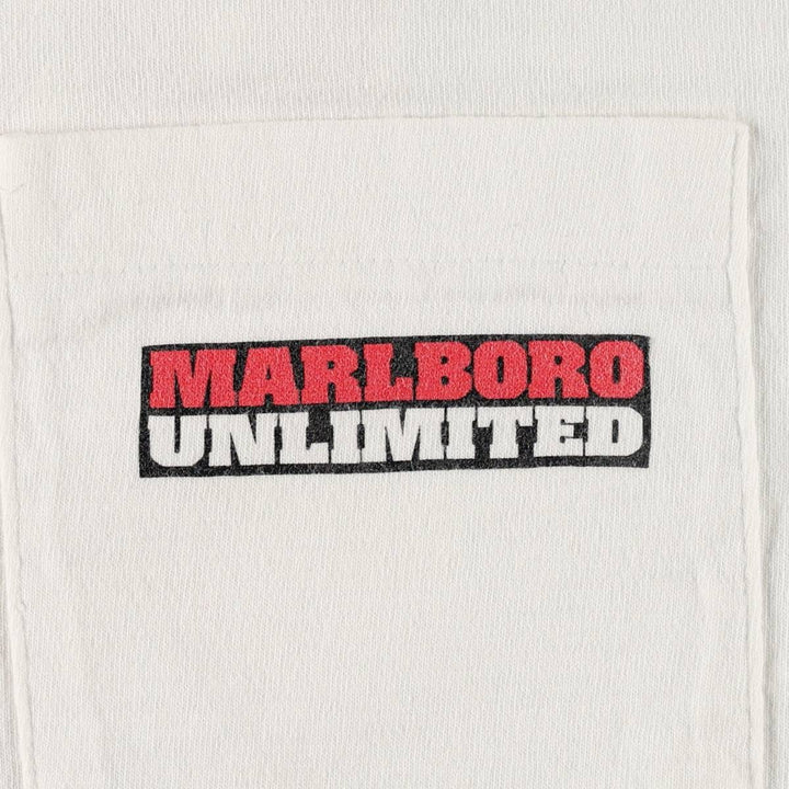 90'S Fruit of the Loom Marlboro Unlimited Advertising T-Shirt, Made in USA, Men's XL equivalent, Vintage cotton white type Vintage Second Hand