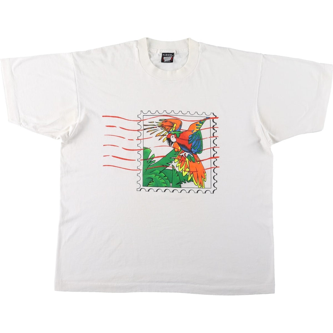 90'S Screen Stars Bird Print Animal T-Shirt, Made in USA, Men's XL (approx.), Vintage cotton white type Vintage Second Hand