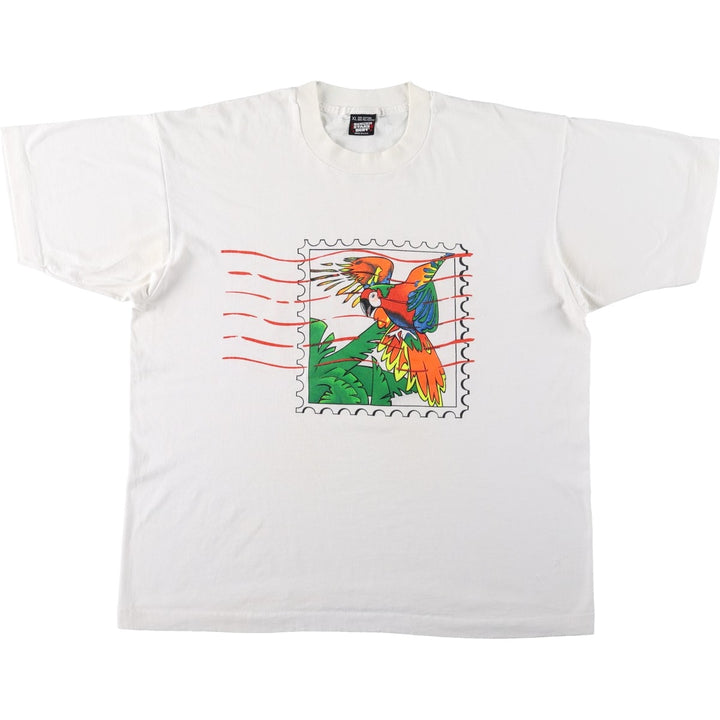 90'S Screen Stars Bird Print Animal T-Shirt, Made in USA, Men's XL (approx.), Vintage cotton white type Vintage Second Hand