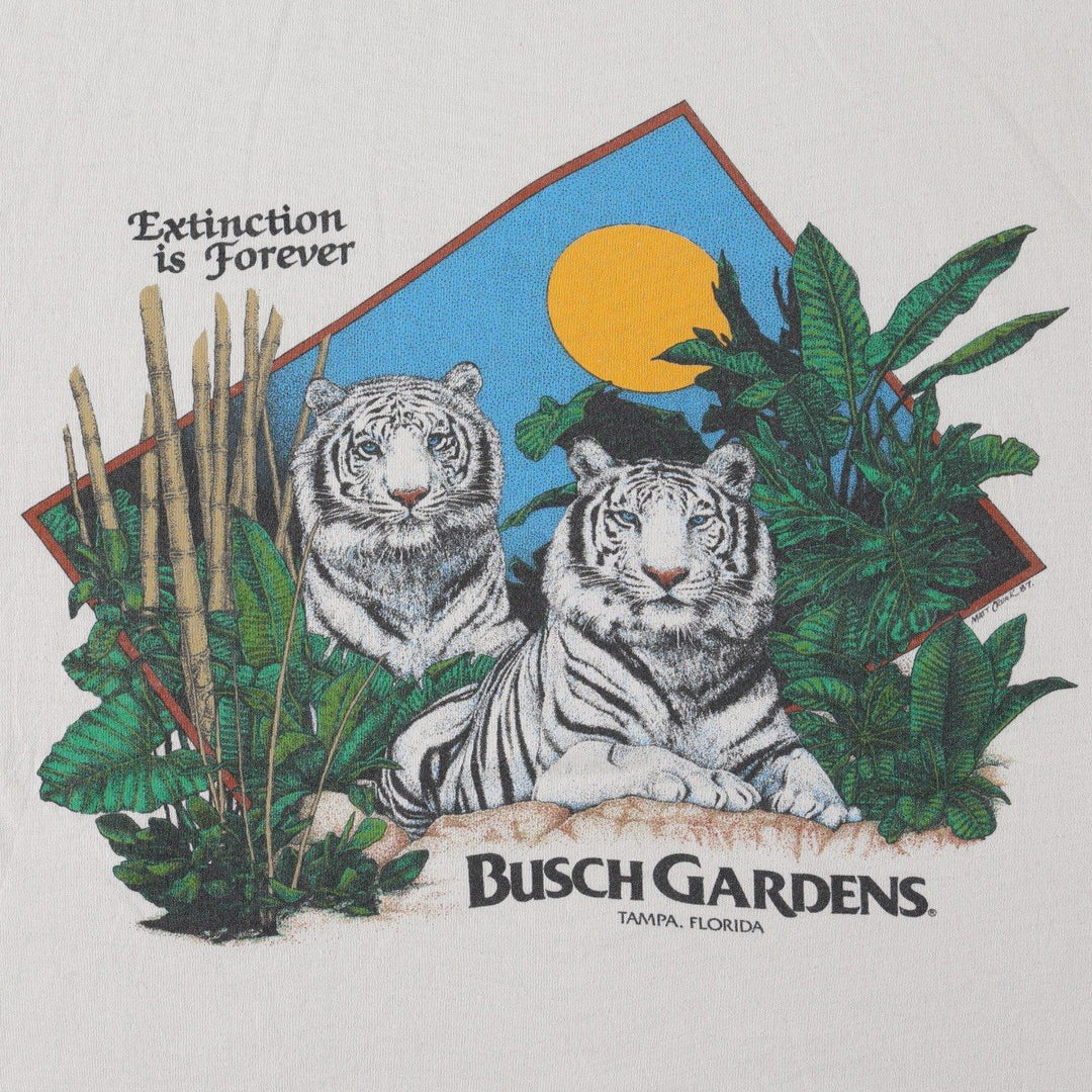 ~90'S Tee Jays Tiger Pattern Animal T-Shirt, Made in USA, Men's XL equivalent, Vintage polyester white type Vintage Second Hand