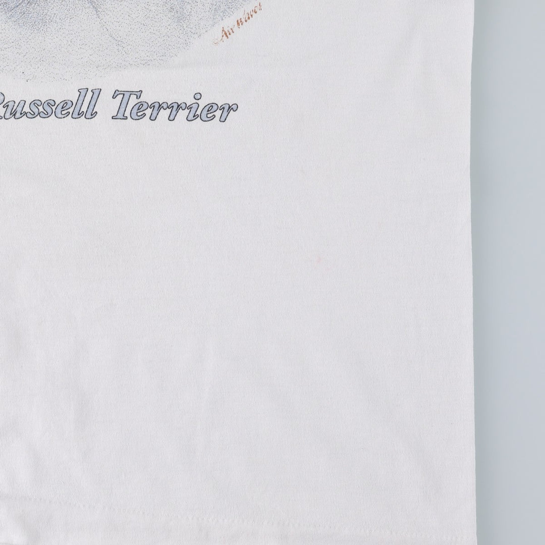 90'S Fruit of the Loom Jack Russell Terrier dog print animal t-shirt, made in USA, men's size M equivalent. cotton white type Vintage Second Hand