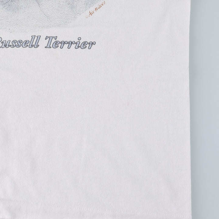 90'S Fruit of the Loom Jack Russell Terrier dog print animal t-shirt, made in USA, men's size M equivalent. cotton white type Vintage Second Hand