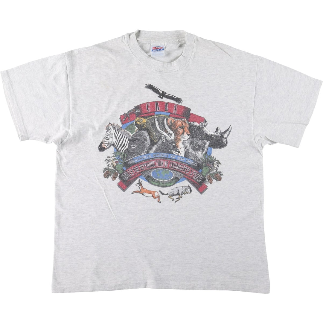 90'S Hanes BEEFY-T Animal T-Shirt, Made in USA, Men's XL equivalent, Vintage cotton gray type Vintage Second Hand