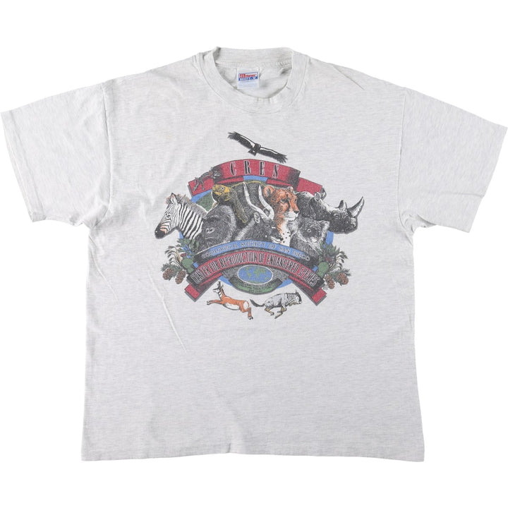 90'S Hanes BEEFY-T Animal T-Shirt, Made in USA, Men's XL equivalent, Vintage cotton gray type Vintage Second Hand