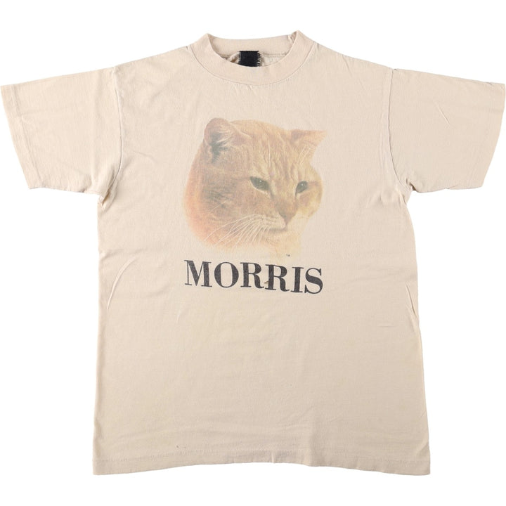 90'S MORRIS Cat Pattern Animal T-Shirt, Men's Size S (Equivalent), Vintage unclear Beige type Vintage Second Hand