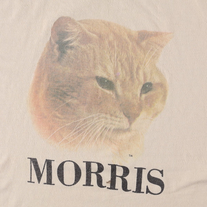 90'S MORRIS Cat Pattern Animal T-Shirt, Men's Size S (Equivalent), Vintage unclear Beige type Vintage Second Hand