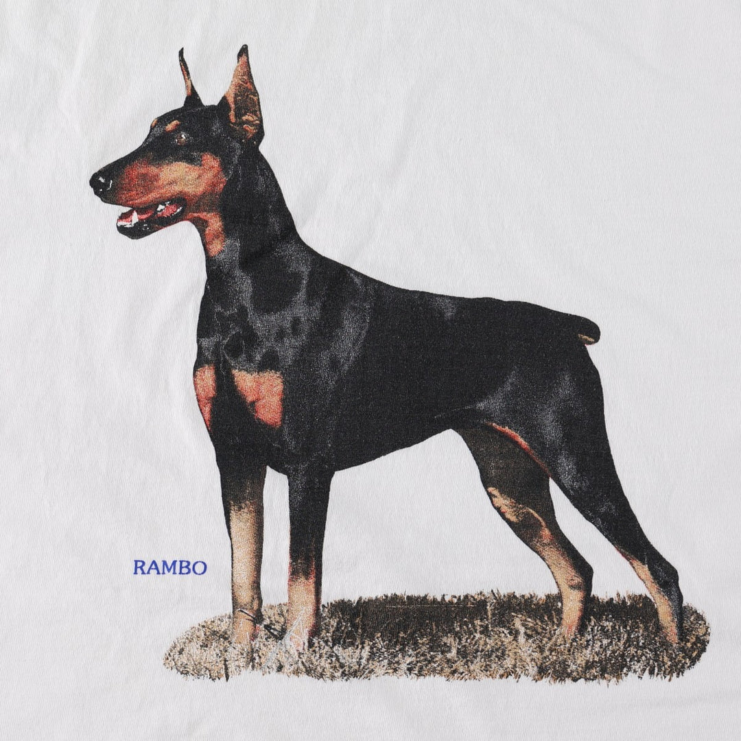 ONEITA Power PRO Dog Print Animal T-Shirt, Made in USA, Men's Size L (Equivalent), Vintage cotton white type Vintage Second Hand