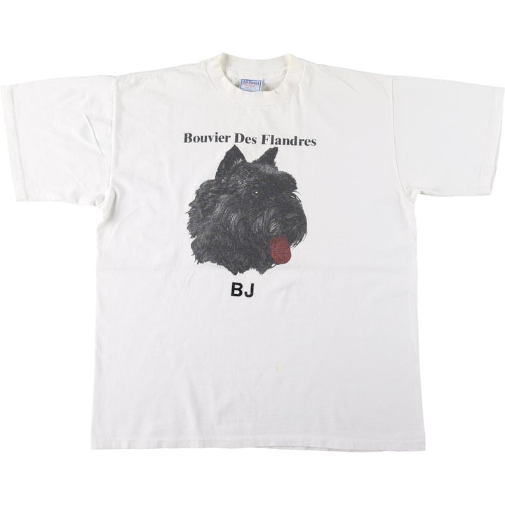 90'S All Sport BOUVIER DES FLANDRES Dog Print Animal T-Shirt, Made in USA, Men's XL equivalent, Vintage cotton white type Vintage Second Hand