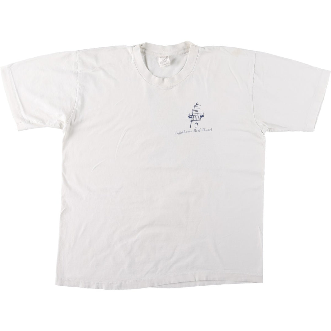 90'S Advance Tees Lighthouse Reef Resort Fish Print Animal T-Shirt, Men's XL (approx.), Vintage cotton white type Vintage Second Hand