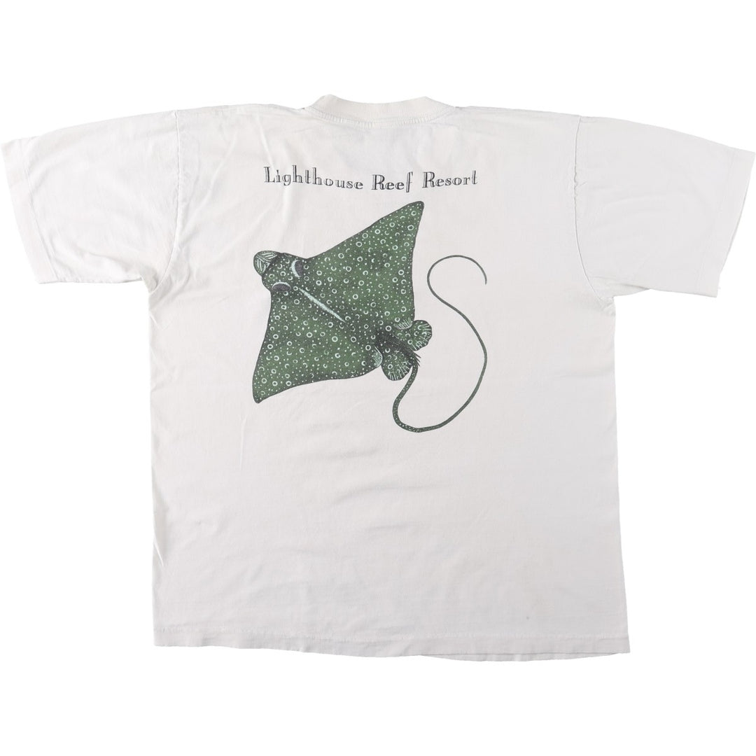 90'S Advance Tees Lighthouse Reef Resort Fish Print Animal T-Shirt, Men's XL (approx.), Vintage cotton white type Vintage Second Hand