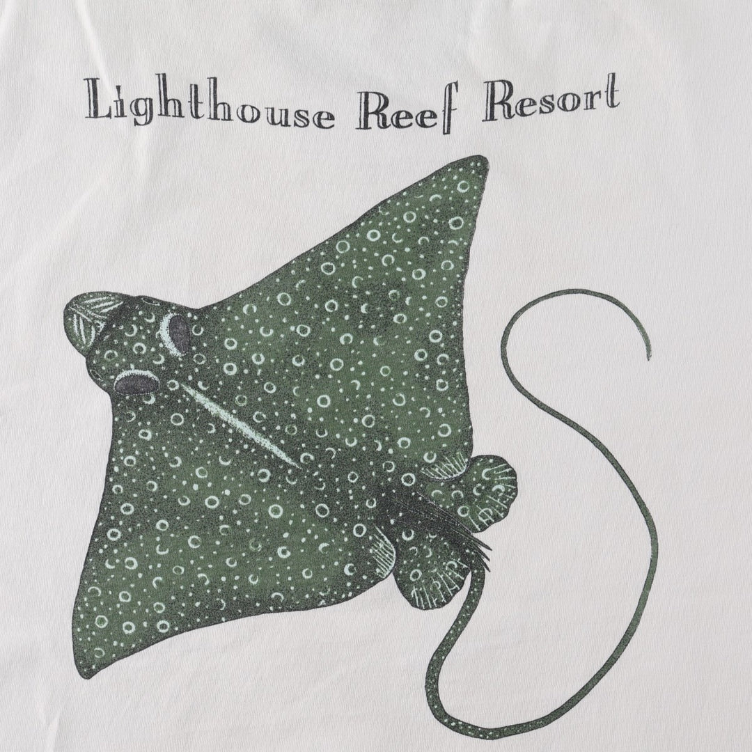 90'S Advance Tees Lighthouse Reef Resort Fish Print Animal T-Shirt, Men's XL (approx.), Vintage cotton white type Vintage Second Hand