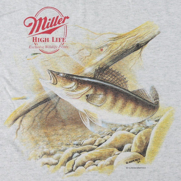 90'S Screen Stars Fish Print Animal T-Shirt, Made in USA, Men's Size L (Equivalent), Vintage cotton gray type Vintage Second Hand