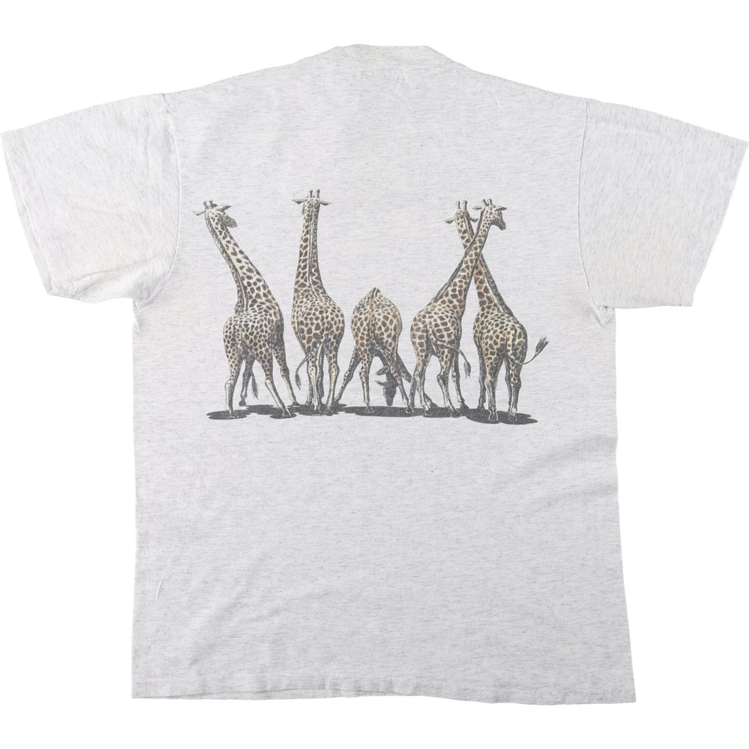 90'S ONEITA Animal Pattern Giraffe Pattern Animal T-Shirt Made in USA Men's Size M (approx.) cotton gray type Vintage Second Hand