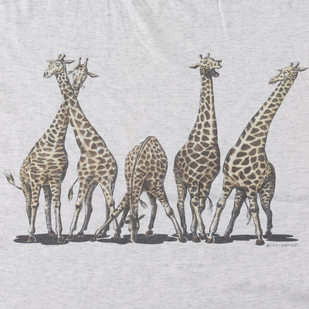 90'S ONEITA Animal Pattern Giraffe Pattern Animal T-Shirt Made in USA Men's Size M (approx.) cotton gray type Vintage Second Hand