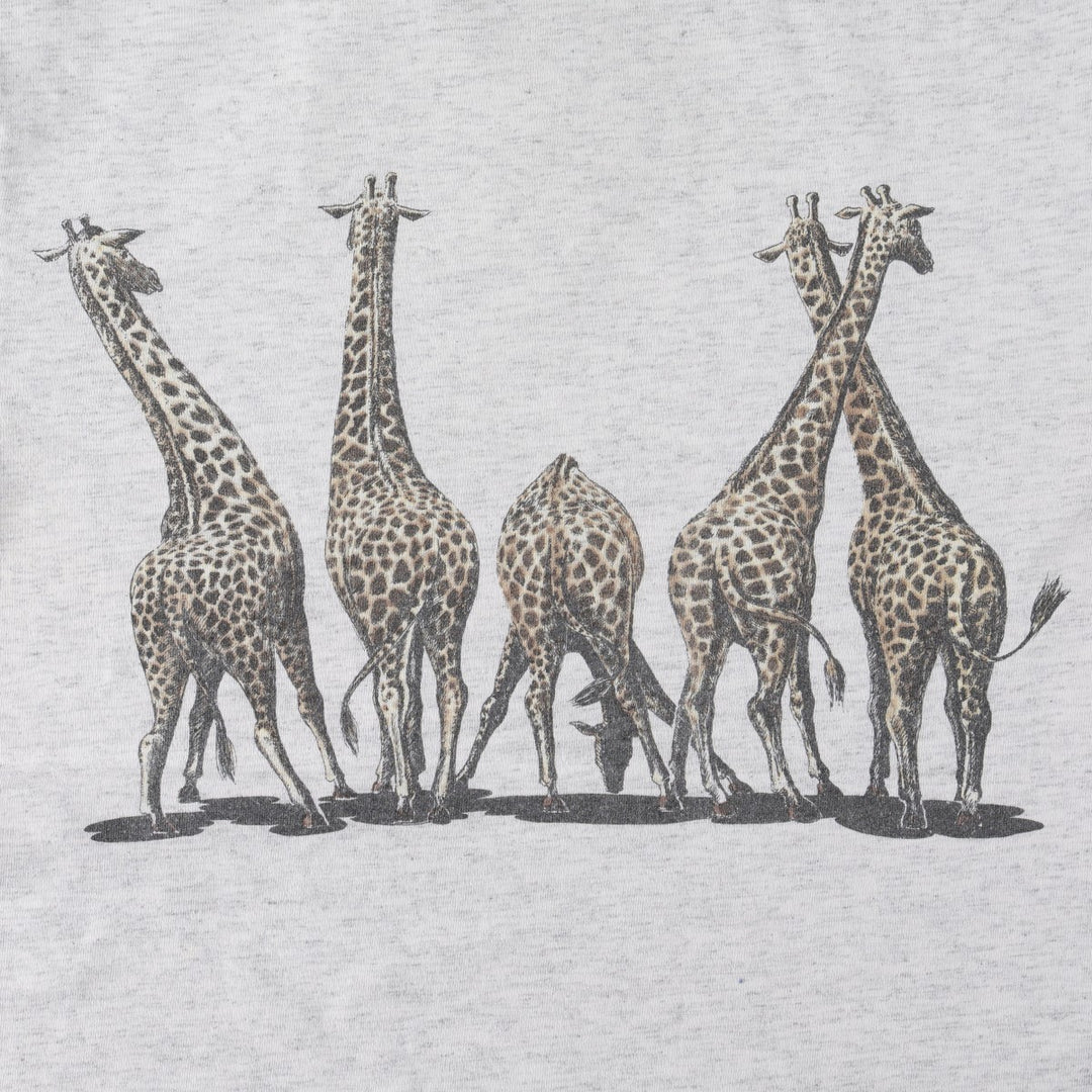 90'S ONEITA Animal Pattern Giraffe Pattern Animal T-Shirt Made in USA Men's Size M (approx.) cotton gray type Vintage Second Hand