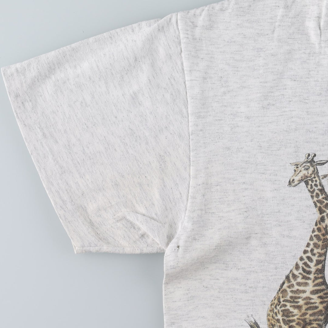 90'S ONEITA Animal Pattern Giraffe Pattern Animal T-Shirt Made in USA Men's Size M (approx.) cotton gray type Vintage Second Hand