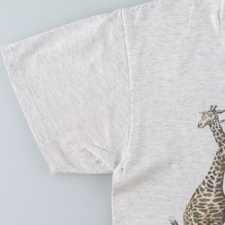 90'S ONEITA Animal Pattern Giraffe Pattern Animal T-Shirt Made in USA Men's Size M (approx.) cotton gray type Vintage Second Hand