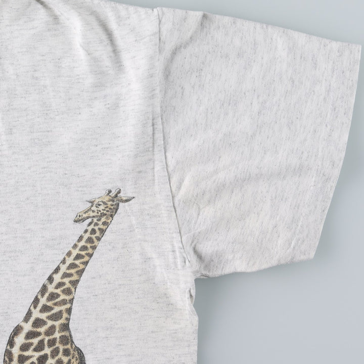 90'S ONEITA Animal Pattern Giraffe Pattern Animal T-Shirt Made in USA Men's Size M (approx.) cotton gray type Vintage Second Hand