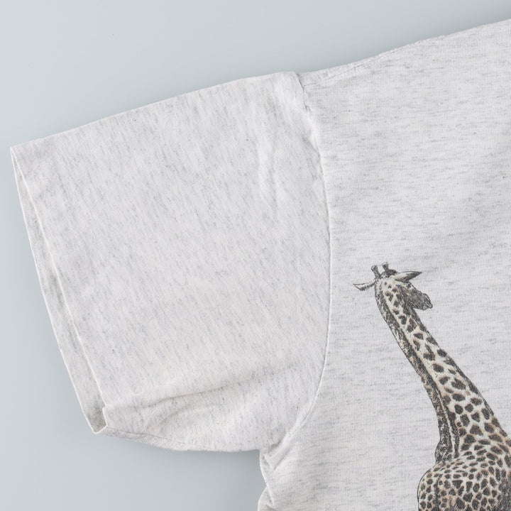 90'S ONEITA Animal Pattern Giraffe Pattern Animal T-Shirt Made in USA Men's Size M (approx.) cotton gray type Vintage Second Hand