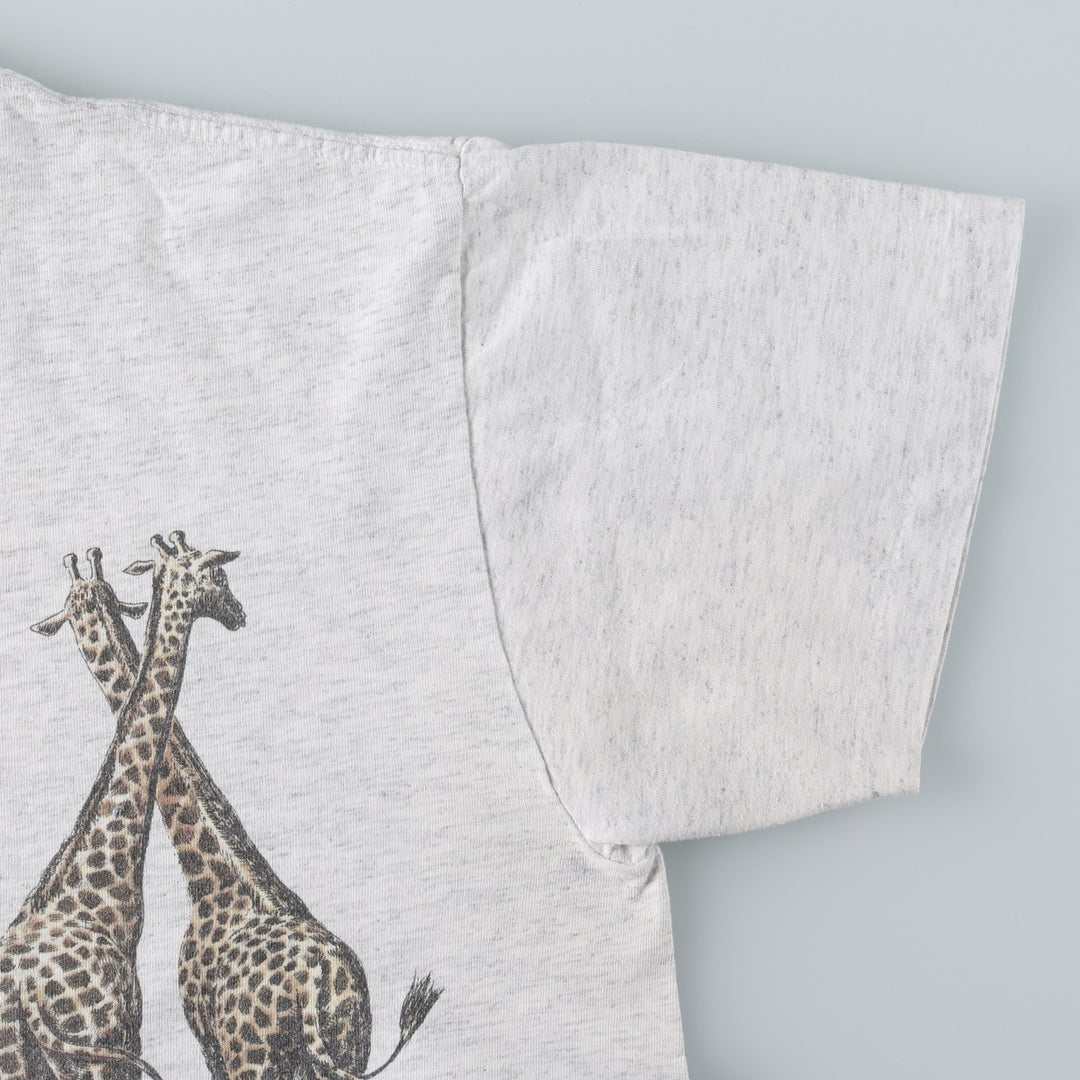 90'S ONEITA Animal Pattern Giraffe Pattern Animal T-Shirt Made in USA Men's Size M (approx.) cotton gray type Vintage Second Hand