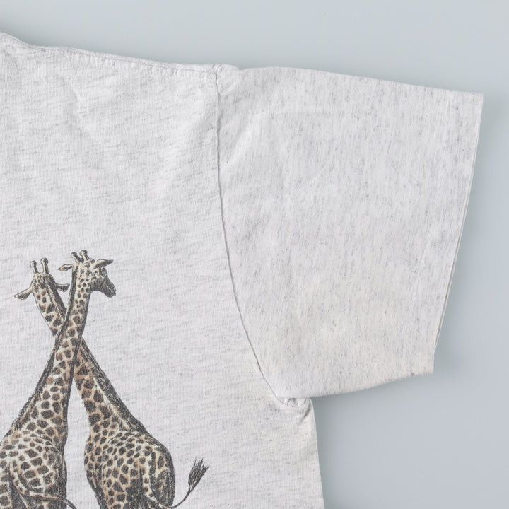 90'S ONEITA Animal Pattern Giraffe Pattern Animal T-Shirt Made in USA Men's Size M (approx.) cotton gray type Vintage Second Hand