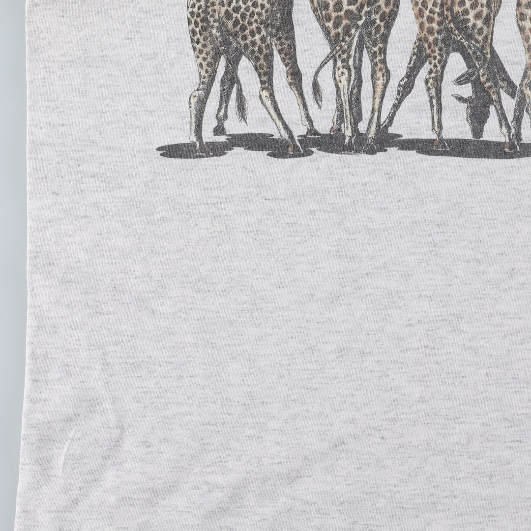 90'S ONEITA Animal Pattern Giraffe Pattern Animal T-Shirt Made in USA Men's Size M (approx.) cotton gray type Vintage Second Hand