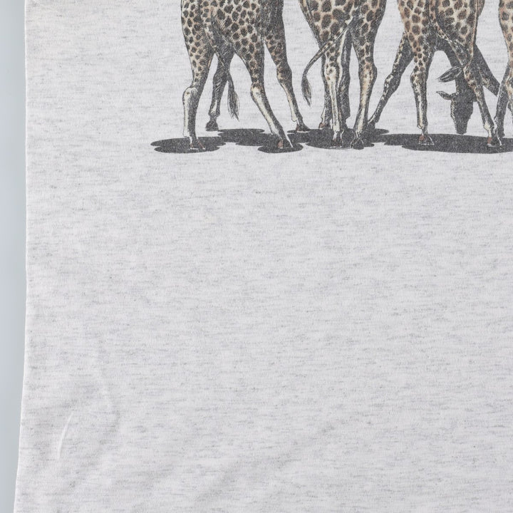 90'S ONEITA Animal Pattern Giraffe Pattern Animal T-Shirt Made in USA Men's Size M (approx.) cotton gray type Vintage Second Hand