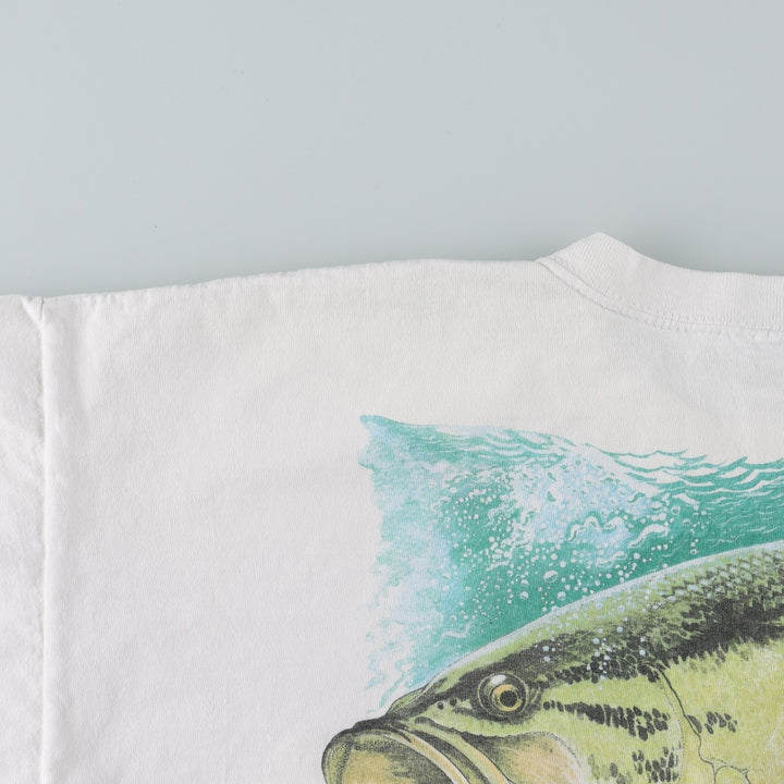 2000'S Guy Harvey fish print animal t-shirt, made in USA, men's size XXL equivalent. cotton white type Vintage Second Hand