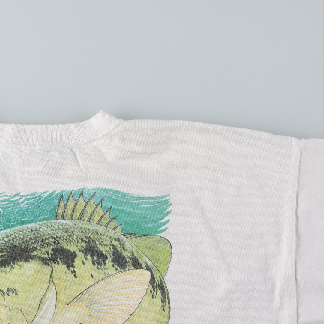2000'S Guy Harvey fish print animal t-shirt, made in USA, men's size XXL equivalent. cotton white type Vintage Second Hand