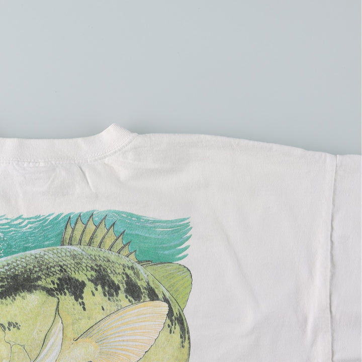 2000'S Guy Harvey fish print animal t-shirt, made in USA, men's size XXL equivalent. cotton white type Vintage Second Hand