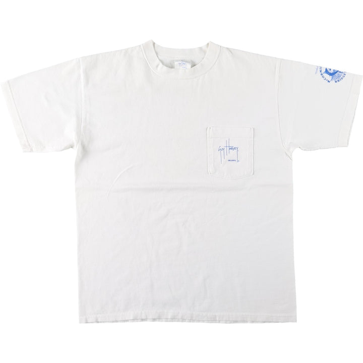 2000'S Guy Harvey fish print animal t-shirt, made in USA, men's size L equivalent. cotton white type Vintage Second Hand