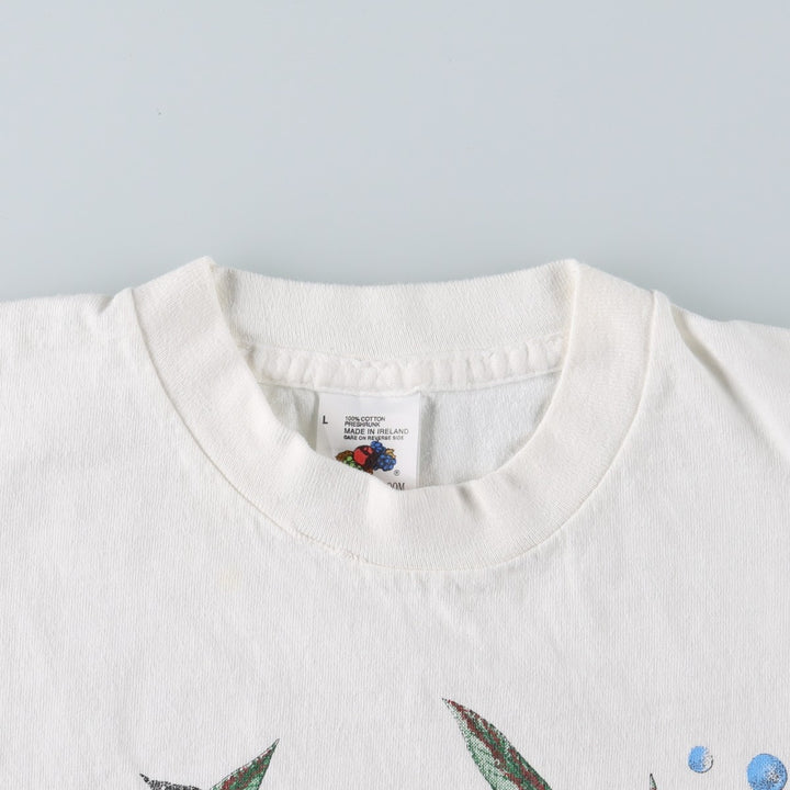 90'S Fruit of the Loom fish print animal t-shirt, men's size L (approx.) cotton white type Vintage Second Hand
