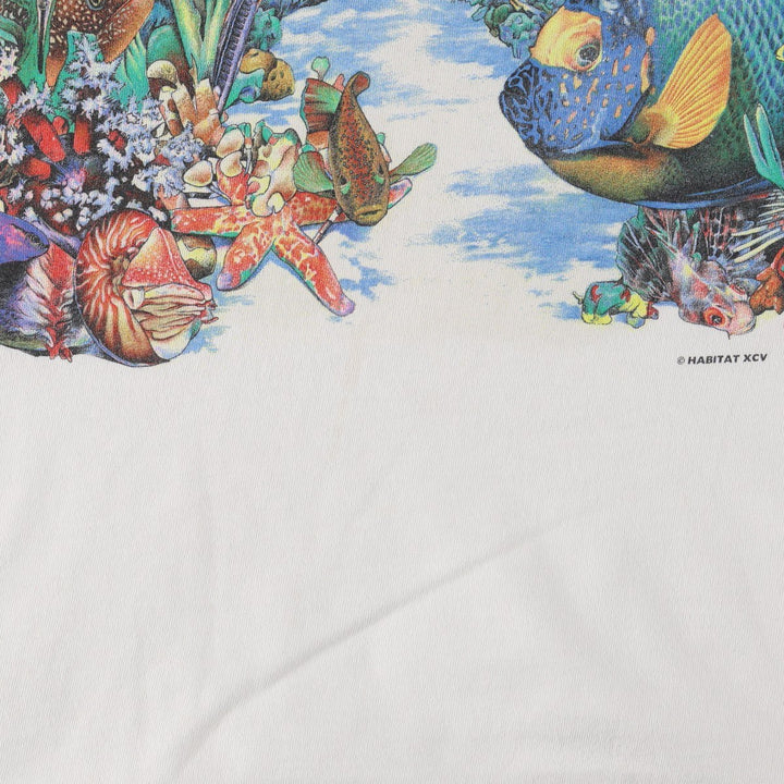 90'S HL Miller Fish Print Animal T-Shirt, Made in USA, Men's Size L (Equivalent), Vintage cotton white type Vintage Second Hand