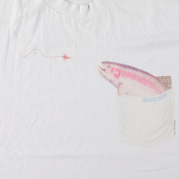 90'S Hanes Animal Pattern Fish Print T-Shirt, Made in USA, Men's XL (approx.), Vintage cotton white type Vintage Second Hand