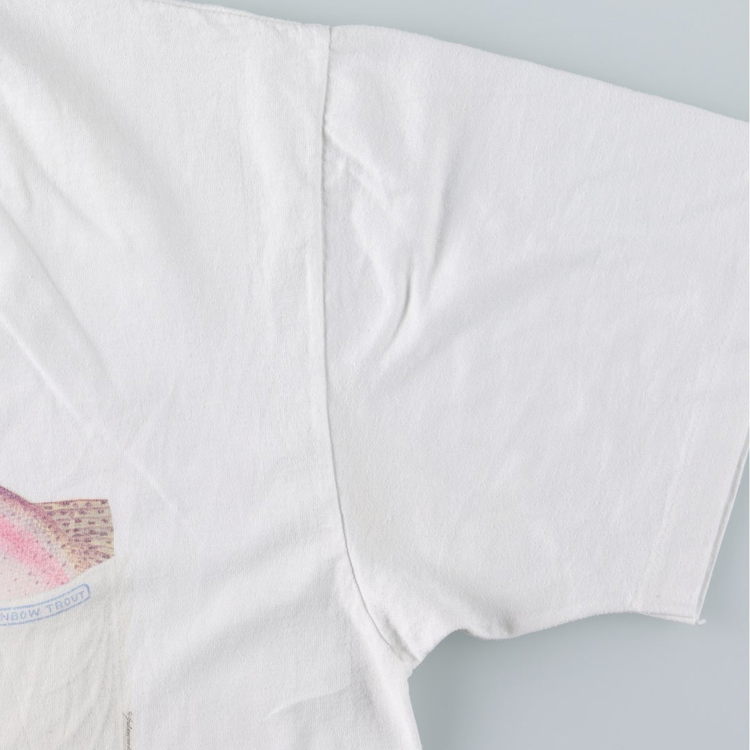 90'S Hanes Animal Pattern Fish Print T-Shirt, Made in USA, Men's XL (approx.), Vintage cotton white type Vintage Second Hand