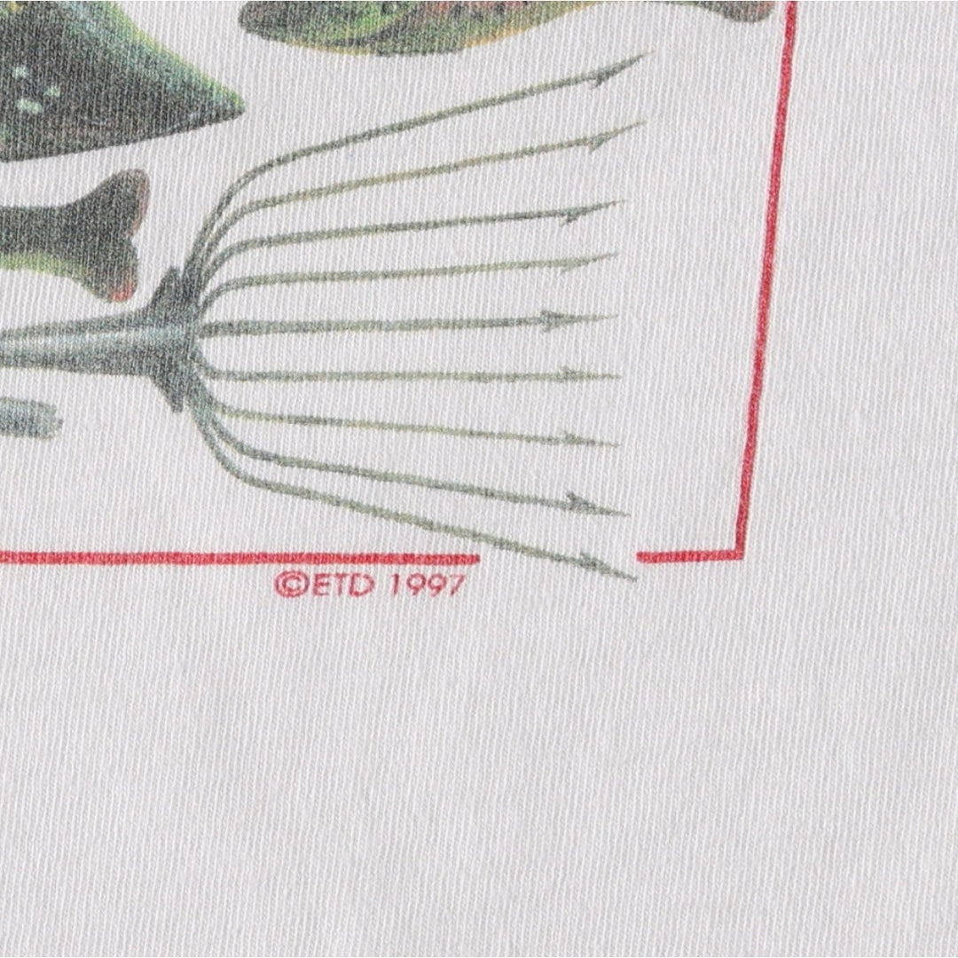 90'S All Sport Fish Print Animal T-Shirt, Made in USA, Men's XXL equivalent, Vintage cotton white type Vintage Second Hand